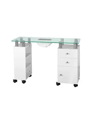Skleněný manikúrní stůl s absorpčním materiálem 013b, bílý