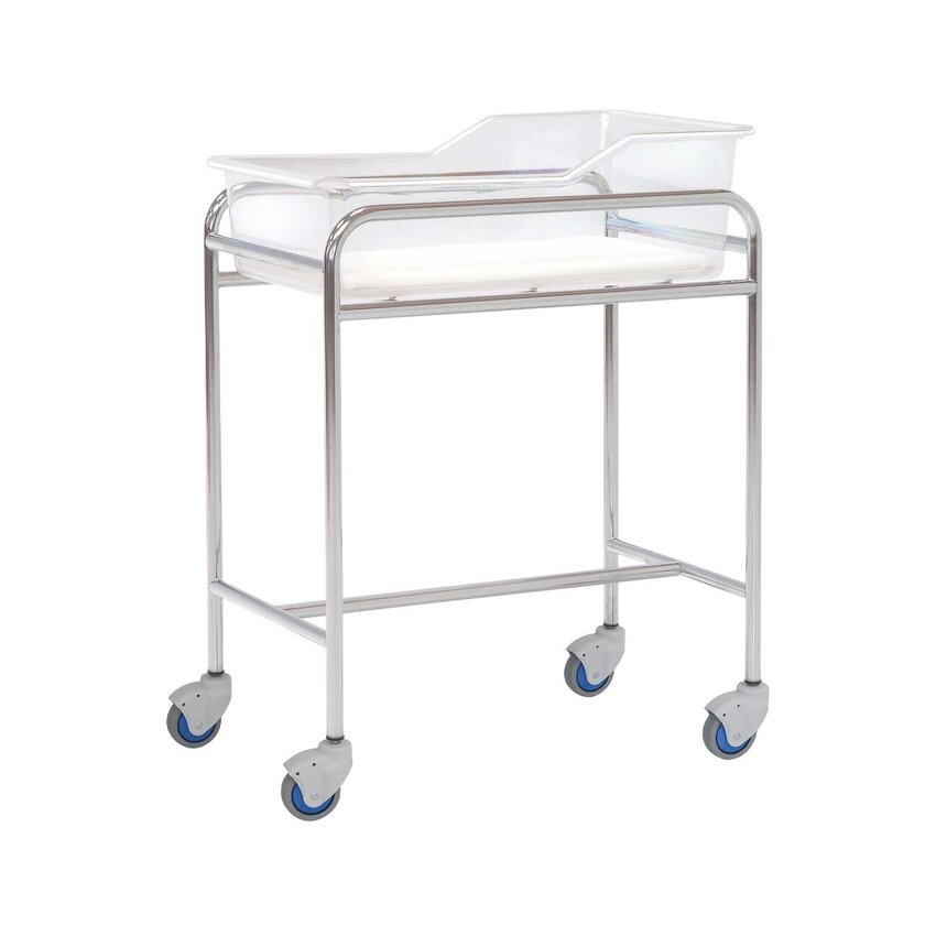 Dětská postýlka s kolečky pro neonatalogii – Chromovaná ocelová konstrukce – 80x48x85 cm